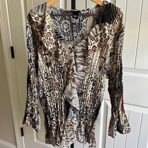 Maggie Barnes Plus Size Animal Print Pleated & Ruffle Blouse 3x